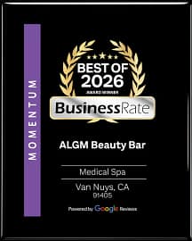 BusinessRate Best of 2026 Award Winner plaque for ALGM Beauty Bar, Medical Spa in Van Nuys CA